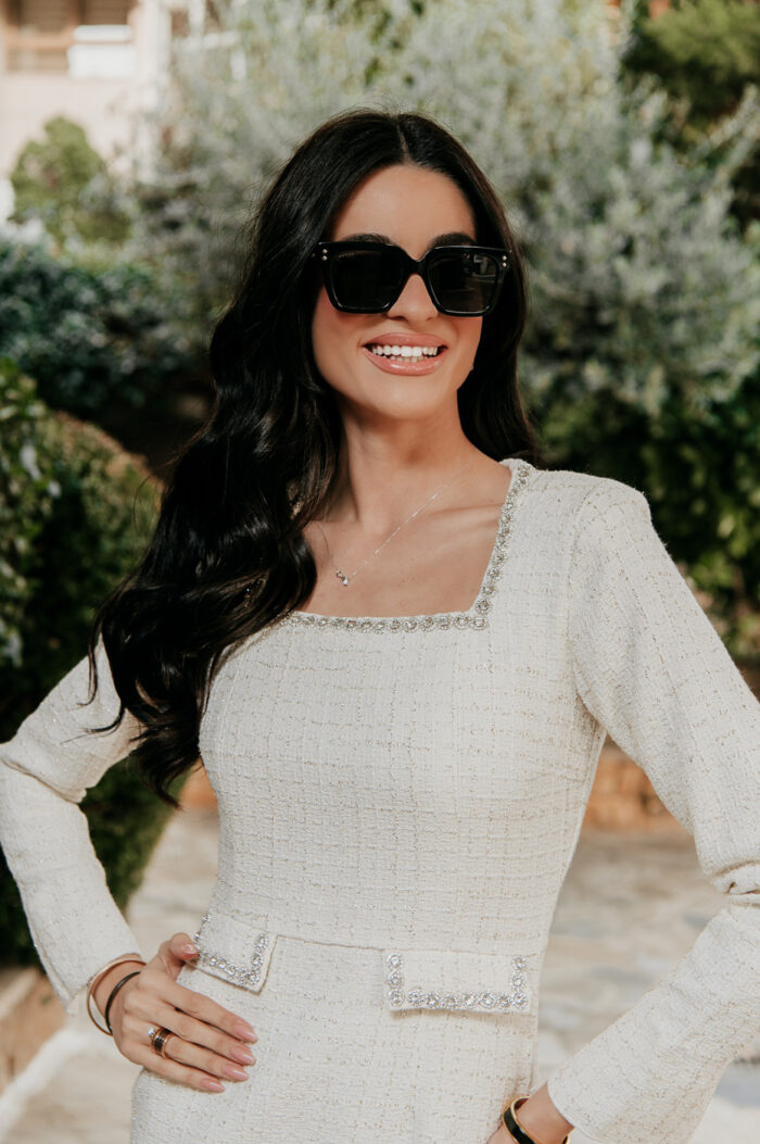 Φόρεμα midi tweed με στρας άσπρο - Image 7