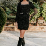 Φόρεμα midi tweed με στρας μαύρο