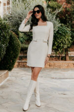 Φόρεμα midi tweed με στρας άσπρο - Image 3