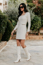 Φόρεμα midi tweed με στρας άσπρο - Image 5