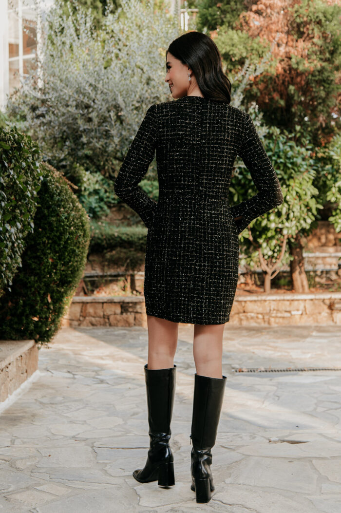 Φόρεμα midi tweed με στρας μαύρο - Image 5