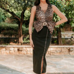 Φόρεμα maxi με 3D φιόγκο με στρας leopard