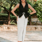 Φόρεμα maxi με 3D φιόγκο με στρας μαυρόασπρο