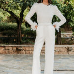 Ολόσωμη φόρμα με παγιέτες και πούπουλα άσπρο