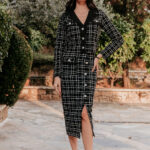 Σετ σακάκι-φούστα tweed μαύρο