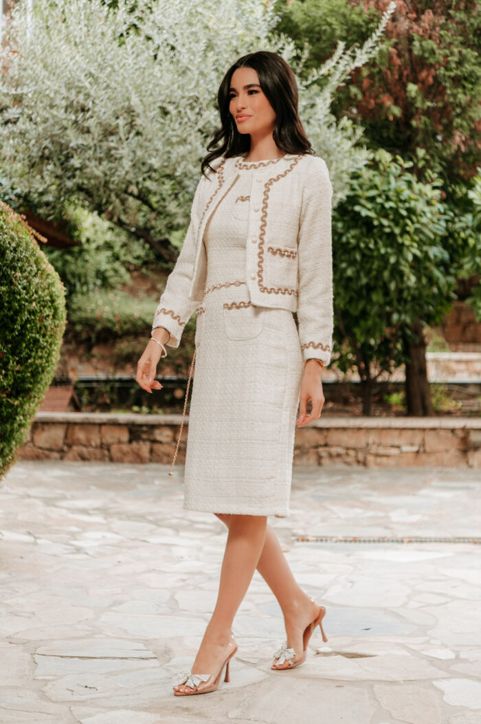 Σετ σακάκι-φόρεμα tweed εκρού - Image 6