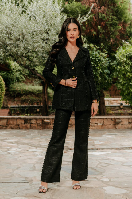 Κοστούμι tweed μαύρο με χάντρες