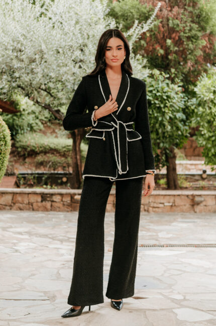 Κοστούμι tweed μαύρο με χρυσά κουμπιά