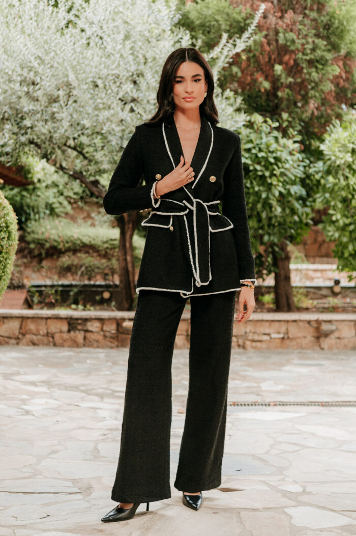 Κοστούμι tweed μαύρο με χρυσά κουμπιά