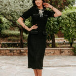 Φόρεμα midi tweed μαύρο με στρας τύπου Chanel