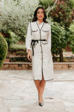 Φόρεμα midi tweed εκρού με πουκάμισο τύπου Chanel - Image 2