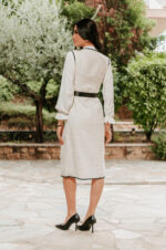 Φόρεμα midi tweed εκρού με πουκάμισο τύπου Chanel - Image 6