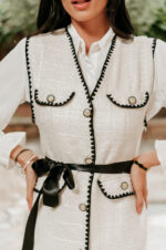 Φόρεμα midi tweed εκρού με πουκάμισο τύπου Chanel - Image 8