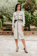 Φόρεμα midi tweed εκρού με πουκάμισο τύπου Chanel - Image 3