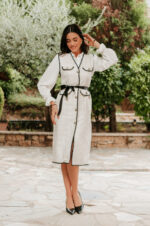 Φόρεμα midi tweed εκρού με πουκάμισο τύπου Chanel - Image 4