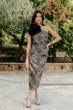Φόρεμα midi leopard με παγιέτες και λουλούδι