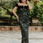 Φόρεμα midiμαύρο με ασημένια παγιέτα