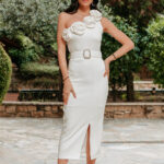 Φόρεμα midi με λουλούδια άσπρο