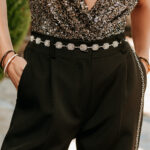 Ζώνη ασημένια αλυσίδα σε σχήμα τετράγωνο με στρας