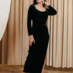 Φόρεμα maxi velvet με στρας μαύρο