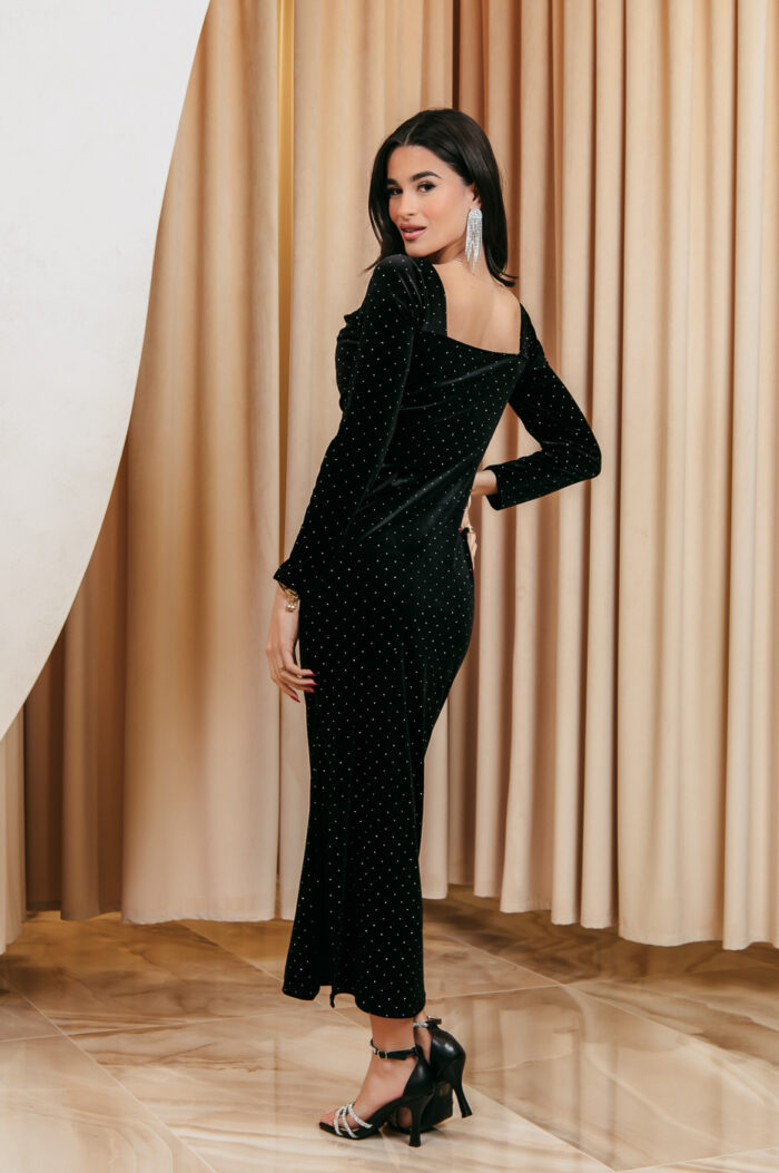 Φόρεμα maxi velvet με στρας μαύρο - Image 5