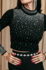 Μπλούζα crop top με πέτρες στρας - Image 4