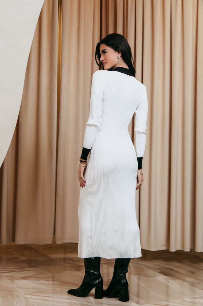 Φόρεμα maxi άσπρο πλεκτό τύπου Chanel - Image 6