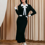 Φόρεμα maxi μαύρο πλεκτό τύπου Chanel