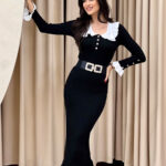 Φόρεμα maxi μαύρο πλεκτό τύπου Chanel