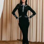 Φόρεμα maxi μαύρο πλεκτό τύπου Chanel