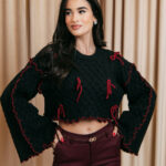 Μπλούζα πλεκτή με φιόγκους μαύρη