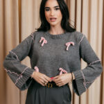 Μπλούζα πλεκτή με φιόγκους γκρι