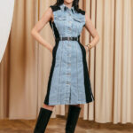 Φόρεμα midi τζιν με ύφασμα