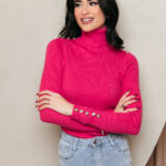 Μπλούζα πλεκτή ζιβάγκο με κουμπιά φουξ