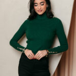 Μπλούζα πλεκτή ζιβάγκο με κουμπιά πράσινο