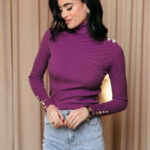 Μπλούζα πλεκτή ζιβάγκο με κουμπιά μωβ