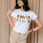 Μπλούζα κοντομάνικη άσπρη με στρας και στάμπα