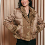 Μπουφάν καφέ με γούνα και δερματίνη