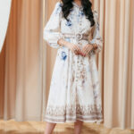 Φόρεμα maxi floral εκρού με κοσμήματα