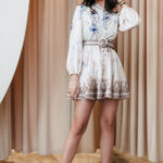 Φόρεμα mini floral εκρού με κοσμήματα