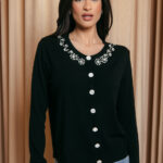 Ζακέτα μαύρη πλεκτή με πέτρες στρας