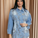 Τζιν τζάκετ oversized γαλάζιο με παγιέτες