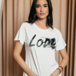 Μπλούζα κοντομάνικη άσπρη με πέτρα στρας