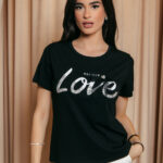 Μπλούζα κοντομάνικη μαύρη με πέτρα στρας