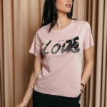 Μπλούζα κοντομάνικη ροζ με πέτρα στρας