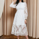 Φόρεμα midi κιπούρ άσπρο