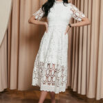 Φόρεμα maxi κιπούρ άσπρο κοντομάνικο