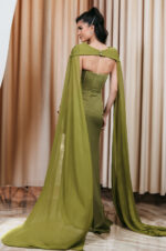 Φόρεμα maxi στράπλες με στρας και extra piece lime - Image 6