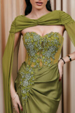 Φόρεμα maxi στράπλες με στρας και extra piece lime - Image 8
