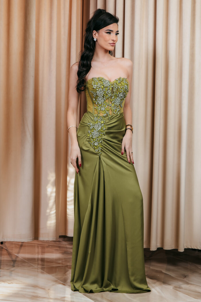 Φόρεμα maxi στράπλες με στρας και extra piece lime - Image 11